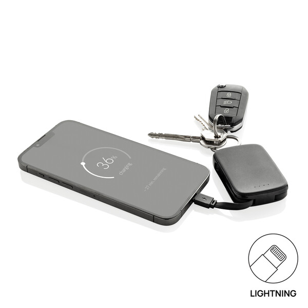 Nexo RCS kľúčenka s powerbankou 2000 mAh a int. káblami - Čierna