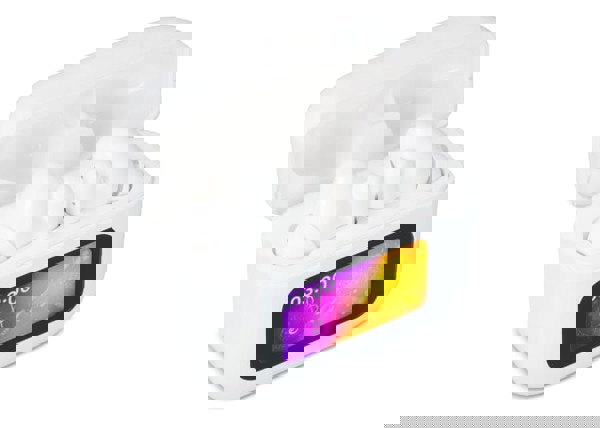 Wireless ANC Earbuds with LCD Touchscreen Control - White