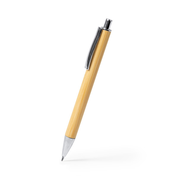 Eco bamboo ballpoint pen personalised with clip and metallic tip