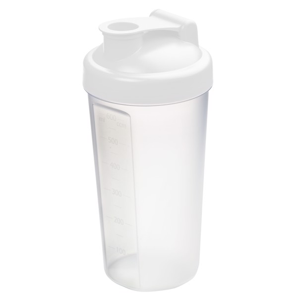 Shaker "Protein", 0,6 L - Weiß / Transparent