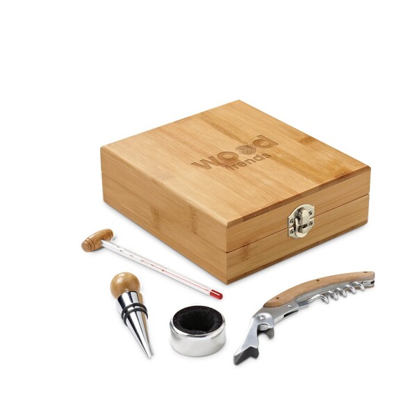 Conjunto para vinho em bambu e zinco - CABERNET