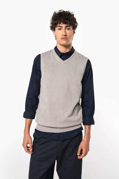 Men's Sleeveless V-Neck Jumper - Grey Melange / S