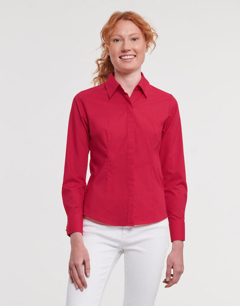 Ladies'LS Fitted Poplin Shirt - White / 2XL