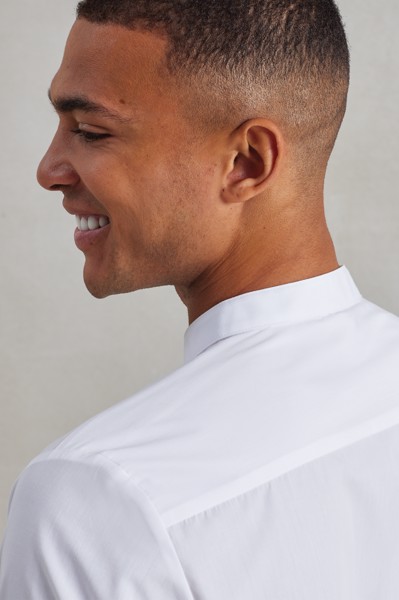 Banded Collar 'Grandad' Long Sleeve Shirt - White / M