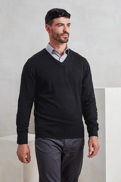 'Essential' Acrylic Men's V-Neck Sweater - Black / L