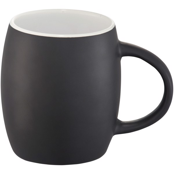 Tazza in ceramica Heart con coperchio in legno da 400 ml - Nero / Bianco