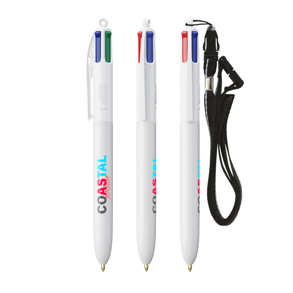 BIC® 4 Colours® ECO + lanyard - Blanco Reciclado
