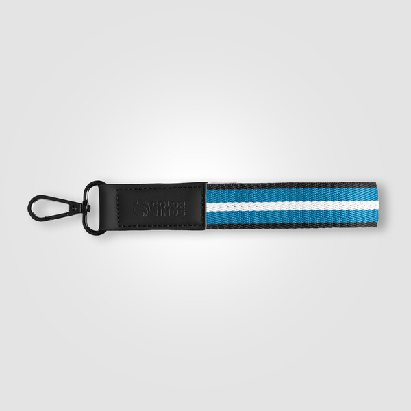 Porte-clés Newport en rPET tissé motif chevron avec mousqueton à pression – 19 × 2,5 cm - Bleu marine / Jet d’encre 4 couleurs