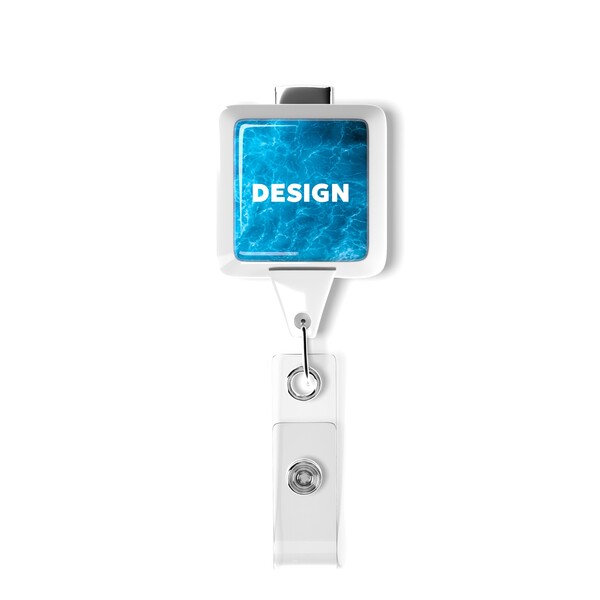 Retractable badge reel in square shape with 2.5cm2 logo - Bull Dog Clip