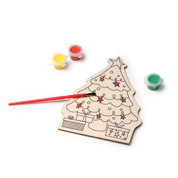 Personalised Christmas painting set for kids wooden tree design with brush and paints