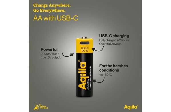 Aqiila Rechargeable USB-C Batteries AA 2000mAh 4-pack