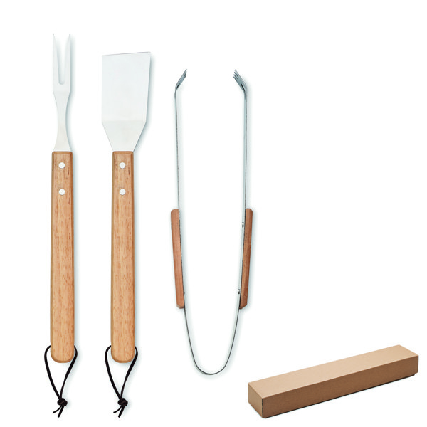 Smokey BBQ set oakwood handles, stainless steel