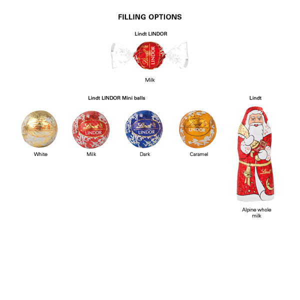 Klappbox S, Lindt Mischung | 4 Lindt LINDOR Minikugeln & 1 Lindt Weihnachtsmann, 28 g