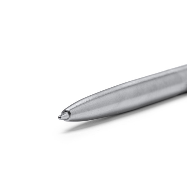 Personalised recycled stainless steel pen with bamboo push button
