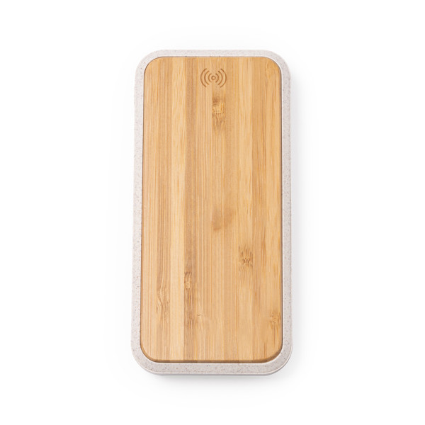 Custom bamboo and wheat fiber power bank 10000 mAh with wireless charging