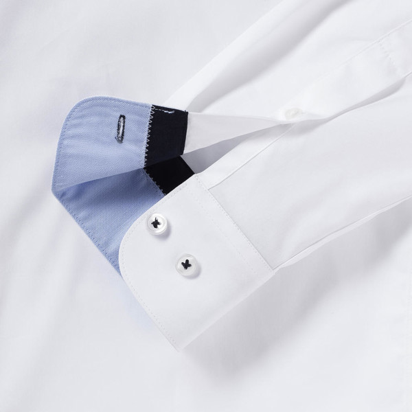 Men'sLS Tailored Contrast Ultimate Stretch Shirt - White / Oxford Blue / Bright Navy / 4XL