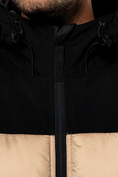 Unisex Bi-Tone Padded Jacket With Hood - Wet Sand / Black / M