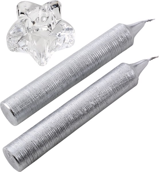 Two glitter candles with glass holder - Silver