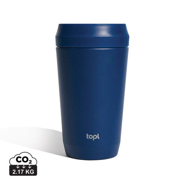 Mug 354 ml avec couvercle 360 en acier recyclé Topl - Bleu Marine