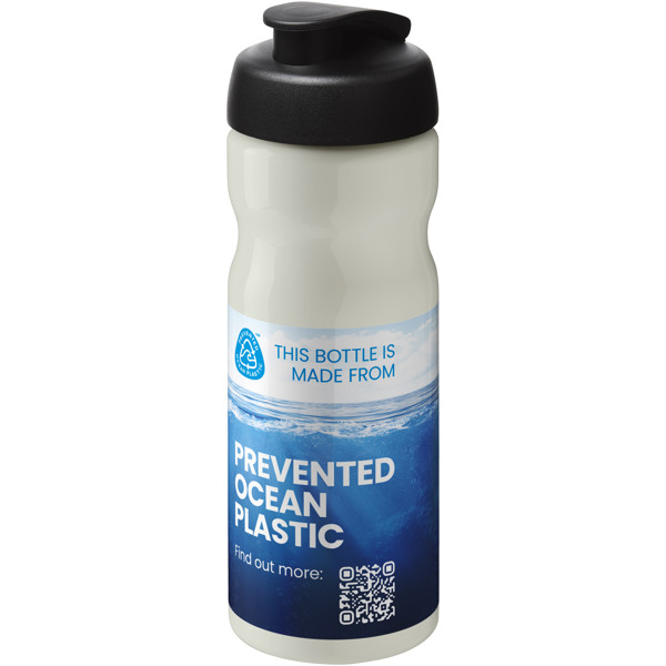 Garrafa desportiva com tampa de abrir e fechar de 650 ml “H2O Eco” - Branco marfim / Preto liso
