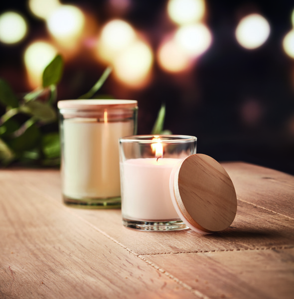 Ancient scented candle glass,bamboo lid,120g - Transparent