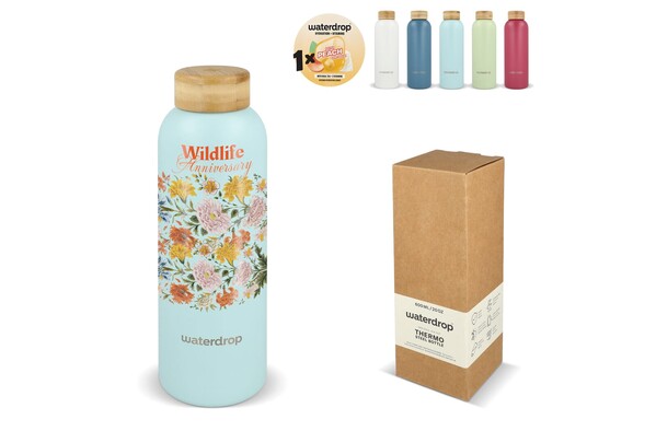 Bouteille en acier inoxydable Waterdrop avec bouchon en bambou 600 ml - Blanc