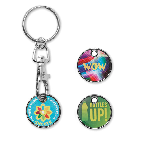 Token key chain with full colour aluminium sheet - €0.50 coin / Tissue paper wrapping