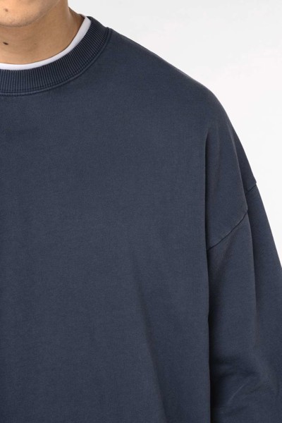 Unisex Washed Effect Oversize Round Neck Sweatshirt - Washed Black / XS