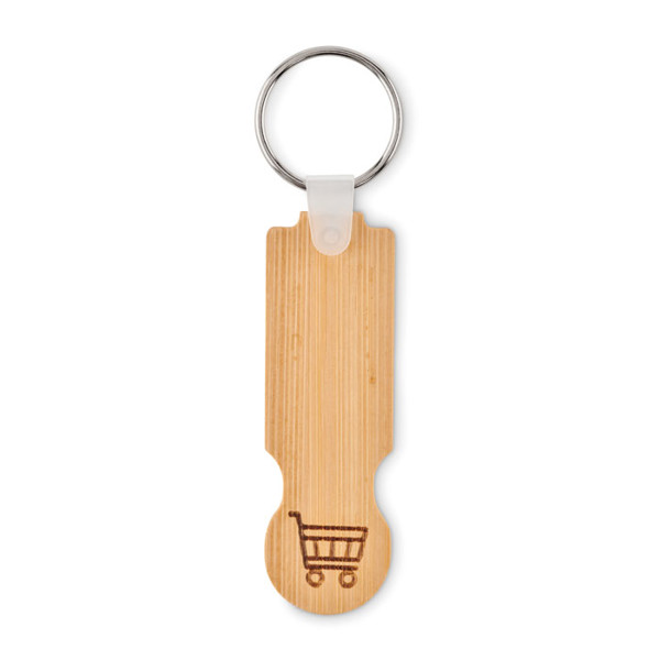 Compras bambusov obesek za ključe, evro žeton, 77x25 mm