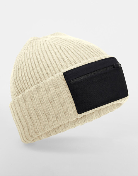 Zip Patch Beanie - Sand / Black / ONE SIZE
