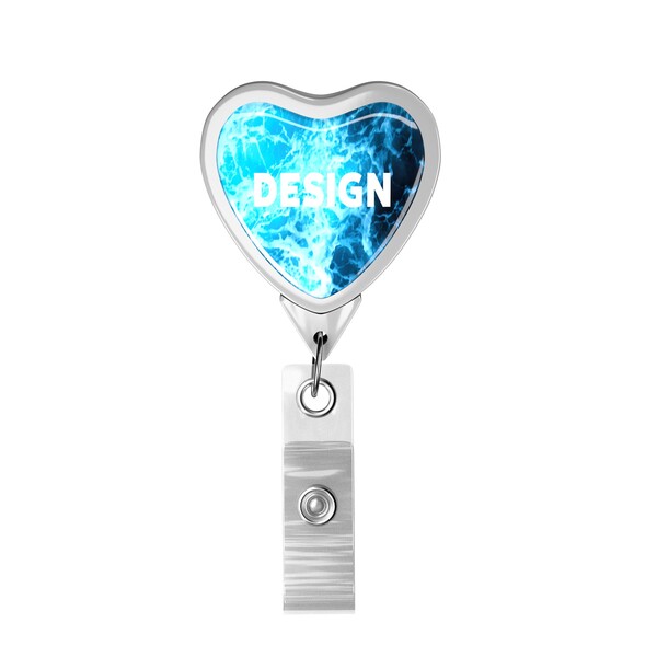 Retractable badge reel in heart shape with logo - Belt Clip