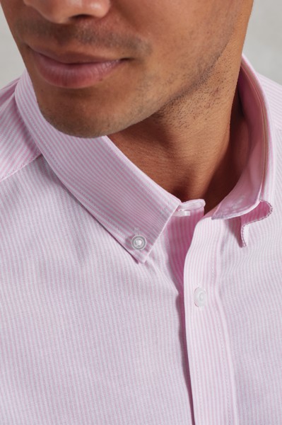 Men’S Cotton Rich Oxford Stripes Shirt - White / Grey / S