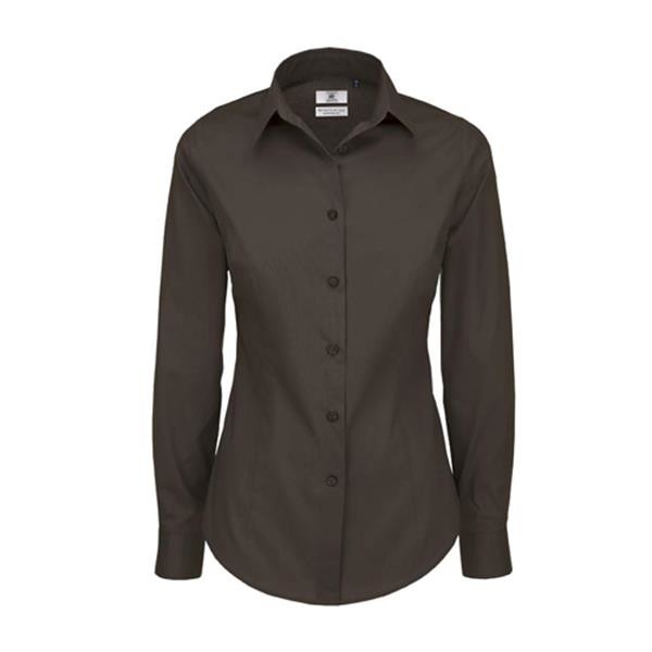 Camisa B&C Black Tie Manga Comprida Senhora - 97% Algodão Escovado/ 3% Elastano - Popeline - Branco / L