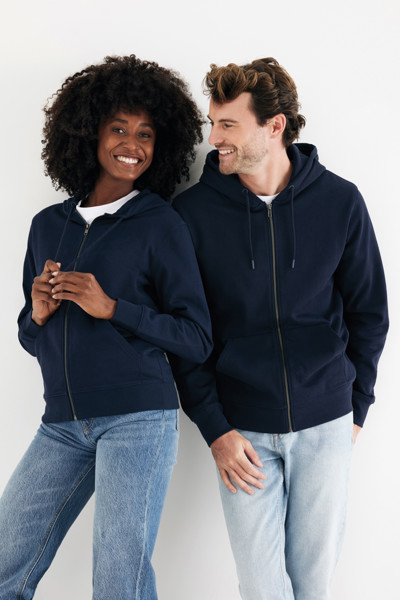 Mikina na zip s kapucí IQONIQ Abisko z recykl. bavlny - Námořní Modř / 5XL
