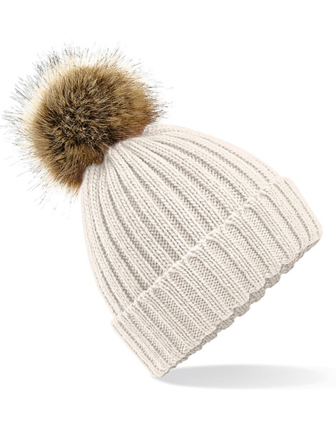 Fur Pop Pom Chunky Beanie - Biscuit / ONE SIZE