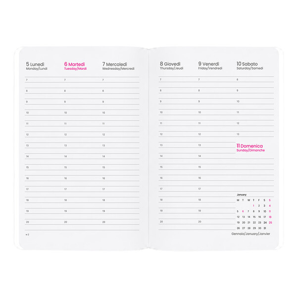 Agenda Settimanale 2027. Copertina Flessibile In Soft Pu E Bordo Pagine Colorato - Bianco