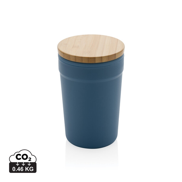 Mug 300ml en PP recyclé GRS avec couvercle en bambou - Bleu