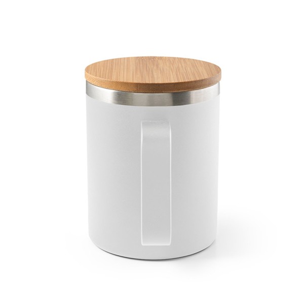 LAUDA. Mug in 90% recycled stainless steel with bamboo lid 420 mL - White