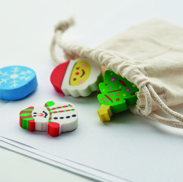 Rubbies Christmas eraser set, cotton pouch, 4 pcs