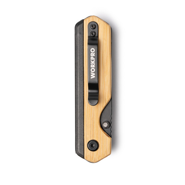 Multiherramienta personalizada de bambú y acero inoxidable con navaja y cutter