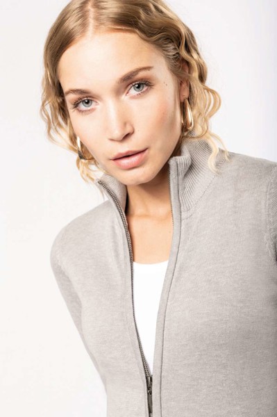 Ladies' Full Zip  Cardigan - Grey Melange / 2XL