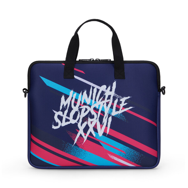 Sublimated neoprene laptop sleeve with zipper and back pocket - 38x28cm / Black shoulderstrap