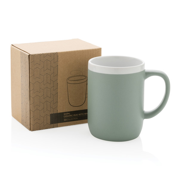 Keramický hrnek s bílým lemem 300ml - Zelená / Bílá