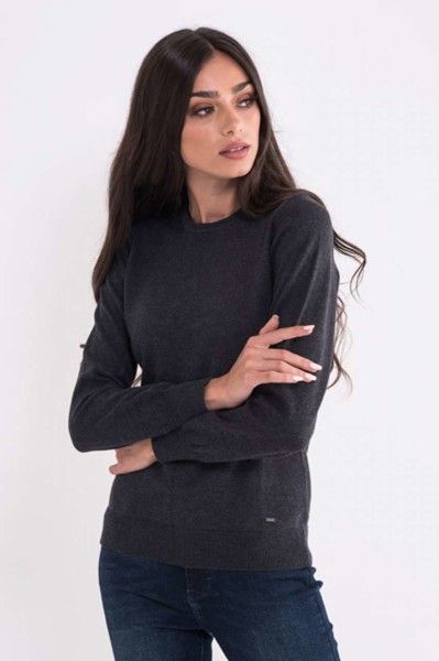 Ladies’ Crew Neck Fine Gauge Cotton Pullover - Light Melange Grey / L