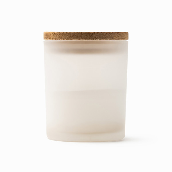 Vela aromática personalizada de cera natural en vaso de cristal con tapa de bambú aroma vainilla