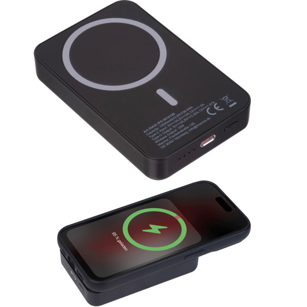 R-ABS magnetic power bank, 10,000 mAh DONNA - Black