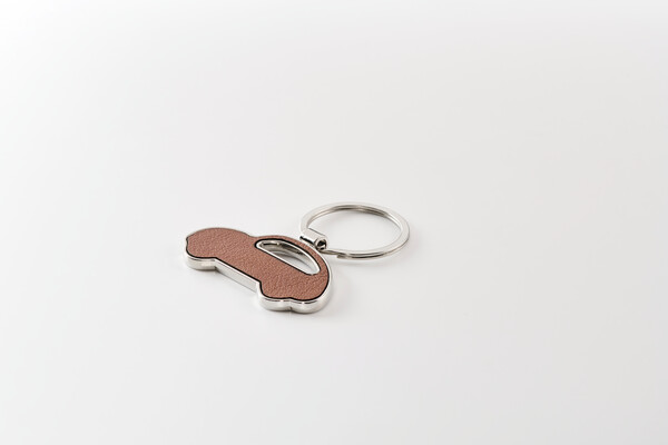 Lar car key ring, metal,recycled PU inlay - Brown
