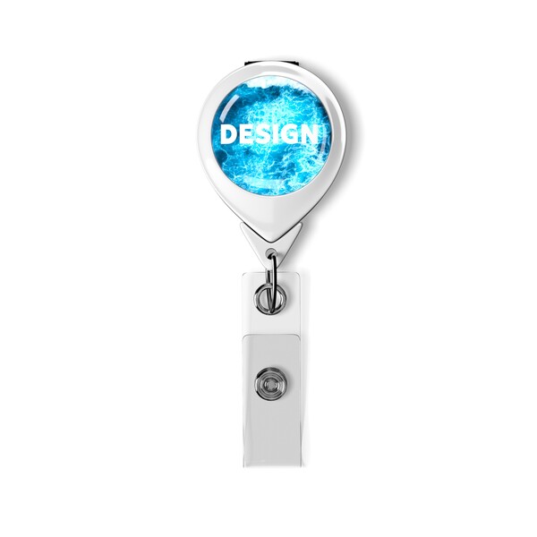 Retractable badge reel in waterdrop shape with ⌀2.5cm logo - Bull Dog Clip