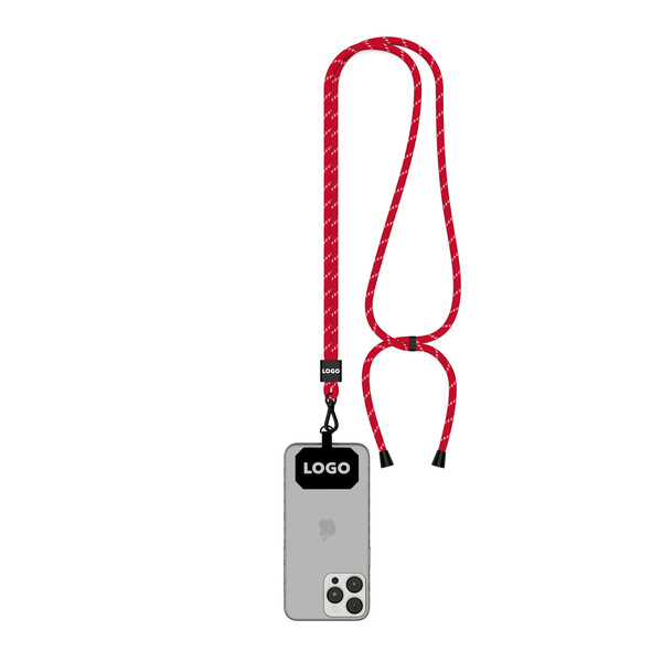 Dvoubarevná polyesterová crossbody šňůrka na telefon - Červená / bílá / Černá příslušenství