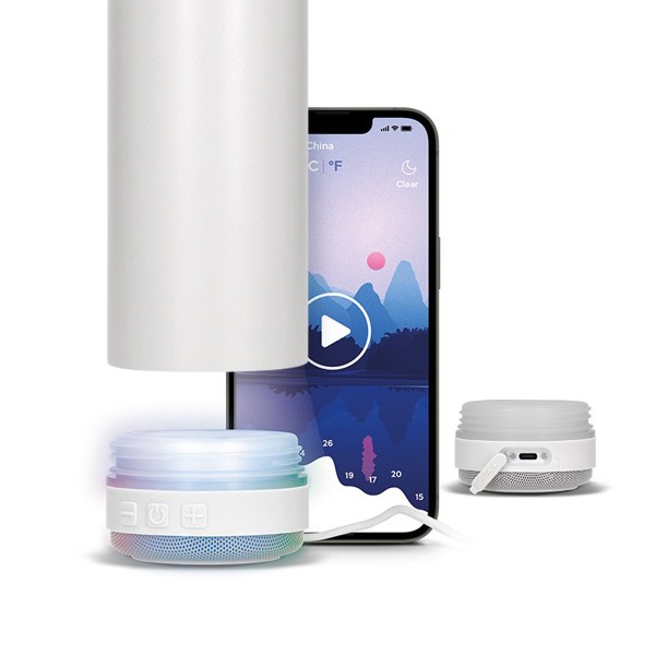 HAUT-PARLEUR ENCEINTE ET BOUTEILLE GOURDE ISOTHERME INOX 60 cl - Blanc
